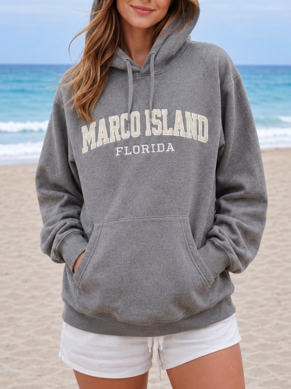 Marco Island Florida Coastal Hoodie Gray Graphic Casual Sweatshirt S